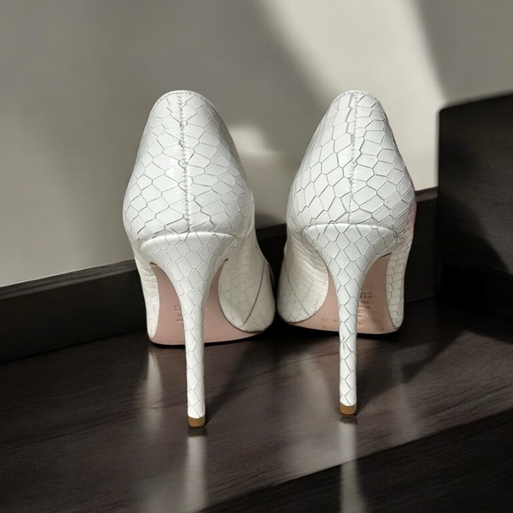 🌻NEW SCHUTZ Candy Rhinestone Croc Embossed White Leather Stiletto Size 6.5 - Picture 6 of 12